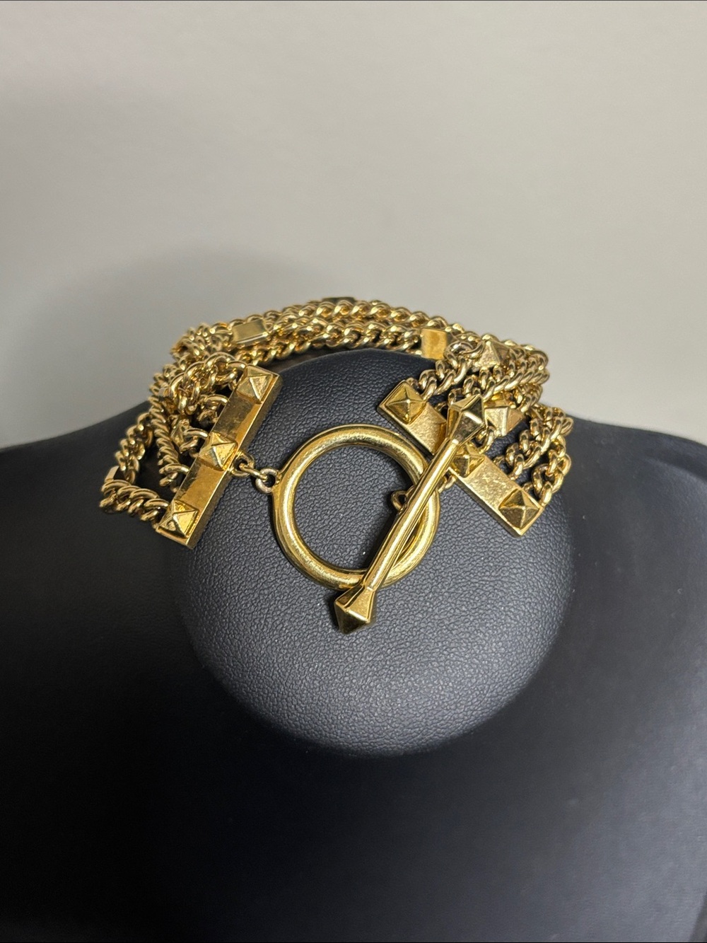 Edgy Gold-Tone Multi-Chain Toggle Statement Bracelet